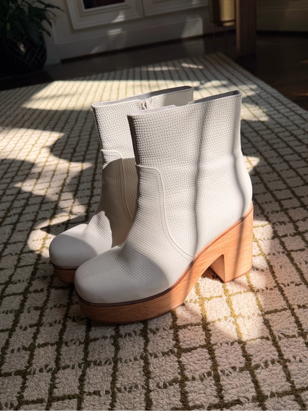 $298 Charlotte Stone Paz cream Chunky Heel Ankle Boots